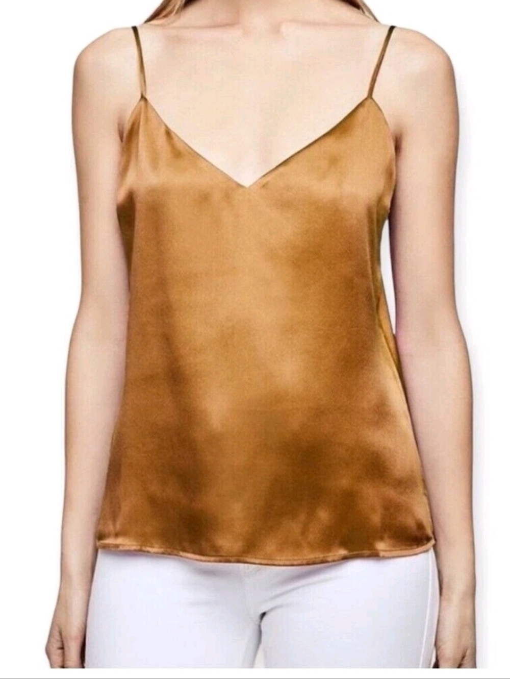 L'AGENCE Bronze Satin V-Neck Silk Cami Tank